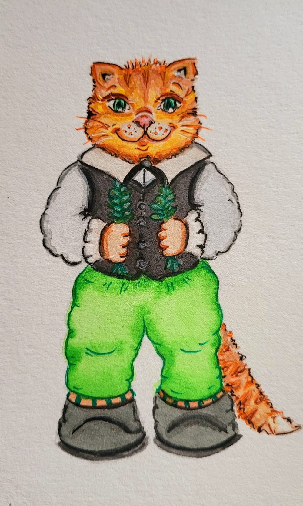 Illustration of a cat in a waistcoat, suitable for a printed T-shirt